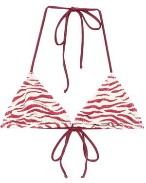MC2 Saint Barth Leah Crinkle-Finish Zebra-Print Bikini Top - Pink