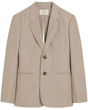 Ami Paris Rear-Slit Blazer With Notched Lapels - Natural