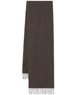 Marc O' Polo Fringed Ribbed-Knit Scarf - Brown