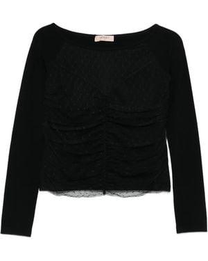 Twinset Ruched Dotted Blouse - Black
