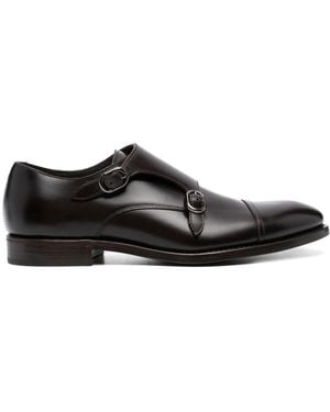 Henderson Almond-Toe Leather Monk Shoes - Black