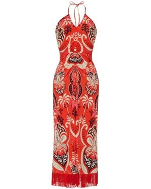 Cara Cara Robe Longue Shelter Island À Franges - Rouge