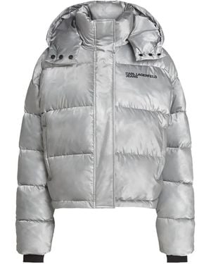 KARL LAGERFELD Cropped Shiny Puffer Jacket - Grey