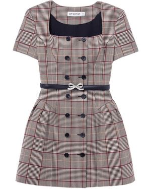 Self-Portrait Checked Short Sleeve Mini Dress - Grey