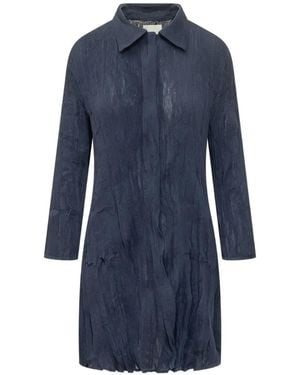 GONGDID DESIGN Gd174 Wavy Shirt Mini Dress - Blue