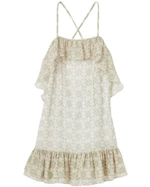Claudie Pierlot Ruffled-Trim Printed Dress - White