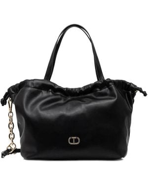 Twinset Sac Porté Épaule En Cuir À Lien De Resserrage - Noir