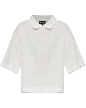 Emporio Armani Chevron-Knit Peter Pan-Collar Top - White