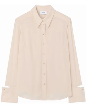 St. John Silk Crepe Button-Down Blouse - Natural