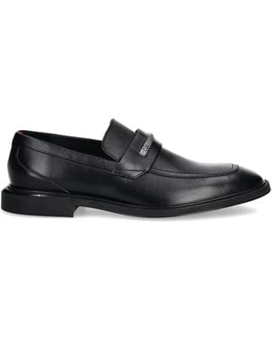 HUGO Logo-Engraved Leather Loafers - Black