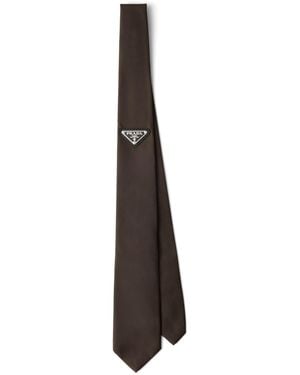 Prada Triangle Logo Tie - Brown