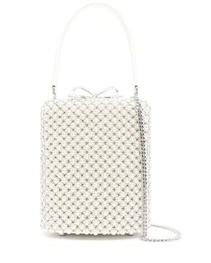Self-Portrait Mini Tote Bag mit Perlenverzierung - Weiß