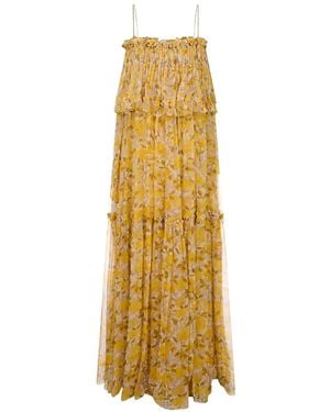 Chloé Rose-Print Ruffled Dress - Metallic