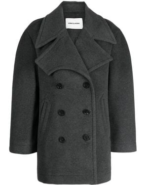Low Classic Notched-Lapels Double-Breasted Coat - Black