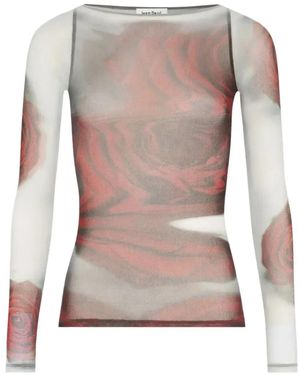 Jean Paul Gaultier Long-Sleeve Semi-Sheer Top - Red