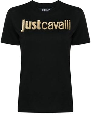 Just Cavalli Logo-Laminated Cotton T-Shirt - Black