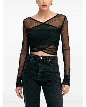 MARCELLA Britney Mesh-Piping Top - Black