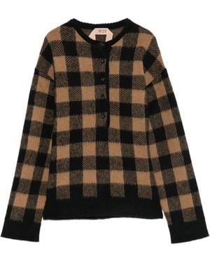 N°21 Check-Pattern Button-Up Sweater - Black