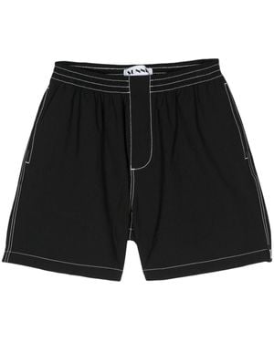 Sunnei Contrast-Stitching Elasticated-Waist Shorts - Black