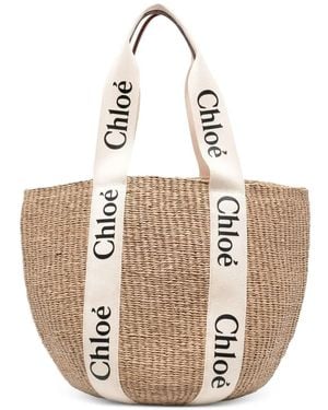 Chloé Large Woody Logo Tote Bag - Natural