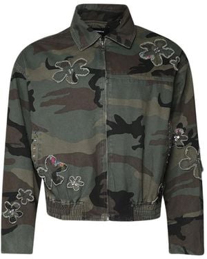 NAHMIAS Crystal-Embellished Floral-Patch Bomber Jacket - Green