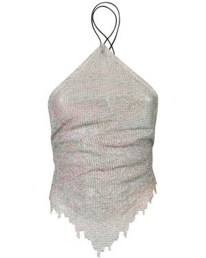 Poster Girl Halter-Neck Embellished Top - White