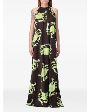 MSGM Crab-Print Halterneck Maxi Dress - Green