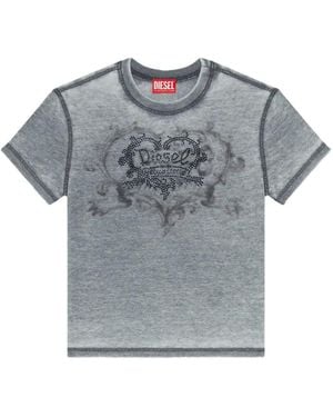 DIESEL Camiseta Con Apliques De Strass - Gris
