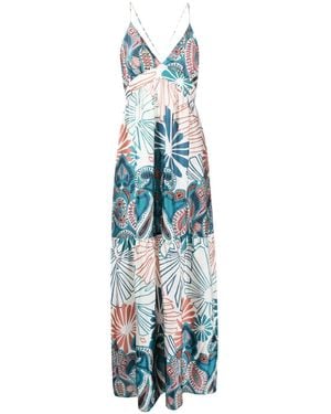 Ba&sh Floral-Print Tiered-Skirt Dress - Blue