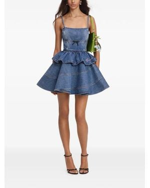 Self-Portrait Denim Flared Peplum Mini Dress - Blue