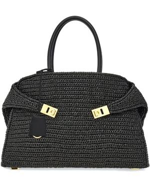 Ferragamo Medium The Hug Raffia Tote Bag - Black