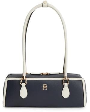 Tommy Hilfiger Logo-Plaque Piping-Detail Shoulder Bag - Blue