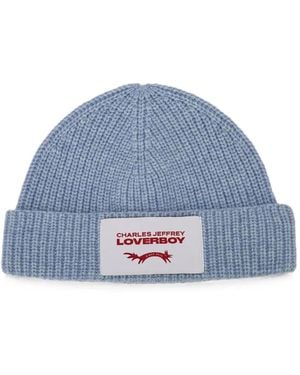 Charles Jeffrey Logo-Patch Ribbed-Knit Beanie Hat - Blue