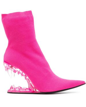 Gcds Morso Ribbbed-Knit Ankle Boots - Pink