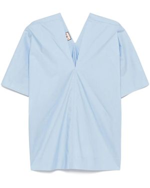 Plan C Cotton V-Neck Blouse - Blue