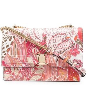 Ferragamo Vara Floral-Print Leather Satchel Bag - Pink