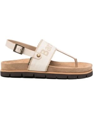 Barbour Lumley Logo-Embroidered Slingback Sandals - Natural