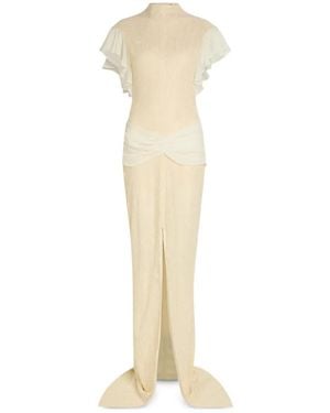 De La Vali Noor Ruffled Lace-Patterned Maxi Dress - White