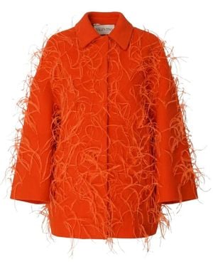 Valentino Garavani Feather-Embellished Coat - Orange