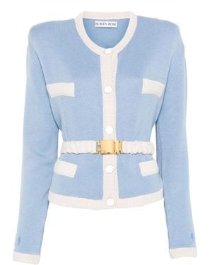 ROWEN ROSE Two-Tone Belted Cardigan - Blue