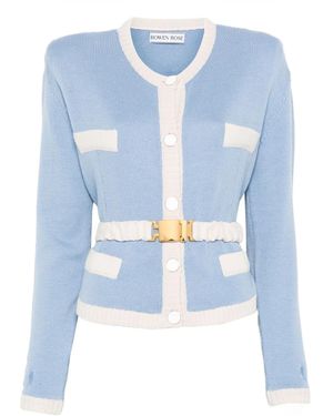 ROWEN ROSE Cardigan Bicolore À Taille Ceinturée - Bleu