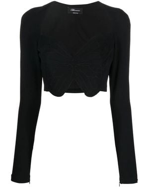 Blumarine Butterfly-Motif Cropped Top - Black