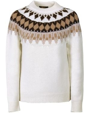Moorer Fair Isle Gebreide Trui Met Ronde Hals - Wit