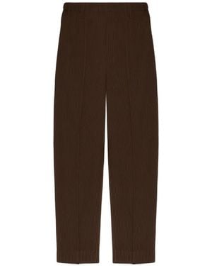 Homme Plissé Issey Miyake Pantalon Tuxedo À Design Plissé - Brown
