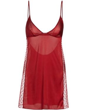 Kiki de Montparnasse Merci Sheer-Panel Silk Slip Dress - Red