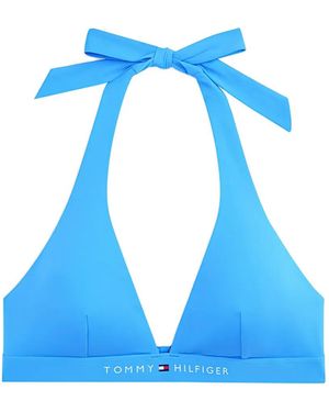 Tommy Hilfiger Logo-Print Halterneck Bikini Top - Blue