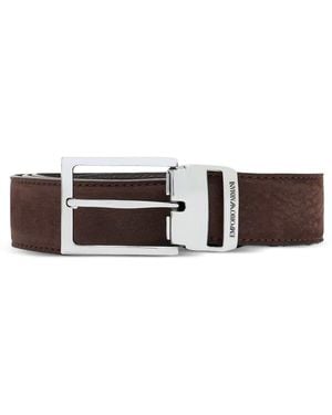 Emporio Armani Logo-Engraved Buckle Belt - White