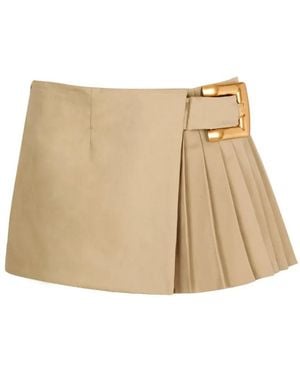 Balmain Belt Pleated Mini Skirt - Natural