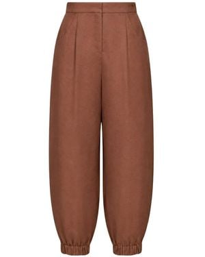 Fendi Pleated Elasticated-Cuff Trousers - Brown