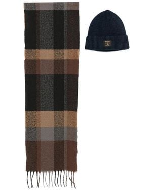 Barbour Check Fringed Scarf Set - Black